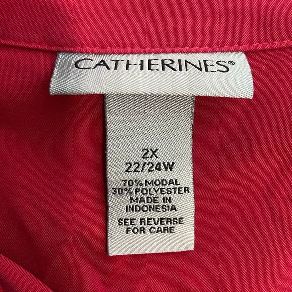 Catherines Button Front Shirt Womens 2X 22/24W Long Sleeve Collar Roll Tab Pink - Picture 2 of 10